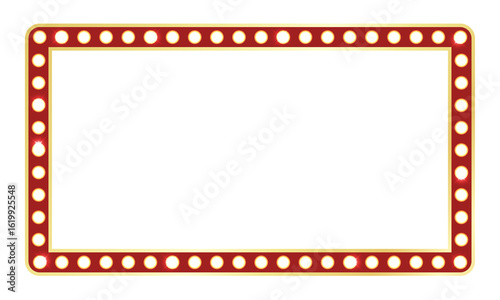Retro Signboard, Light Frame Border, Gold and Red Frame, Lightbox, Light Banner, Vintage Bright Billboard For Advertising, Transparent