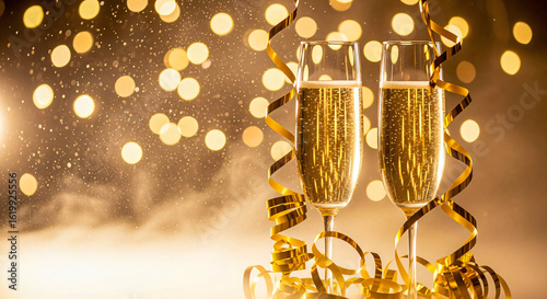 Golden Celebration: Champagne Toast with Bokeh Lights
