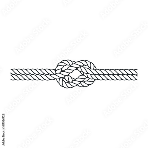Simple reef knot with black rope. Vector illustration