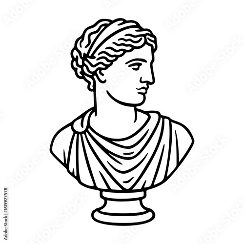 Ancient sculpture outline icon line art, black and white doodle style. Ideal for logo, tattoo, app, coloring book, web design, infographics, banner, poster, and more. Vector illustration