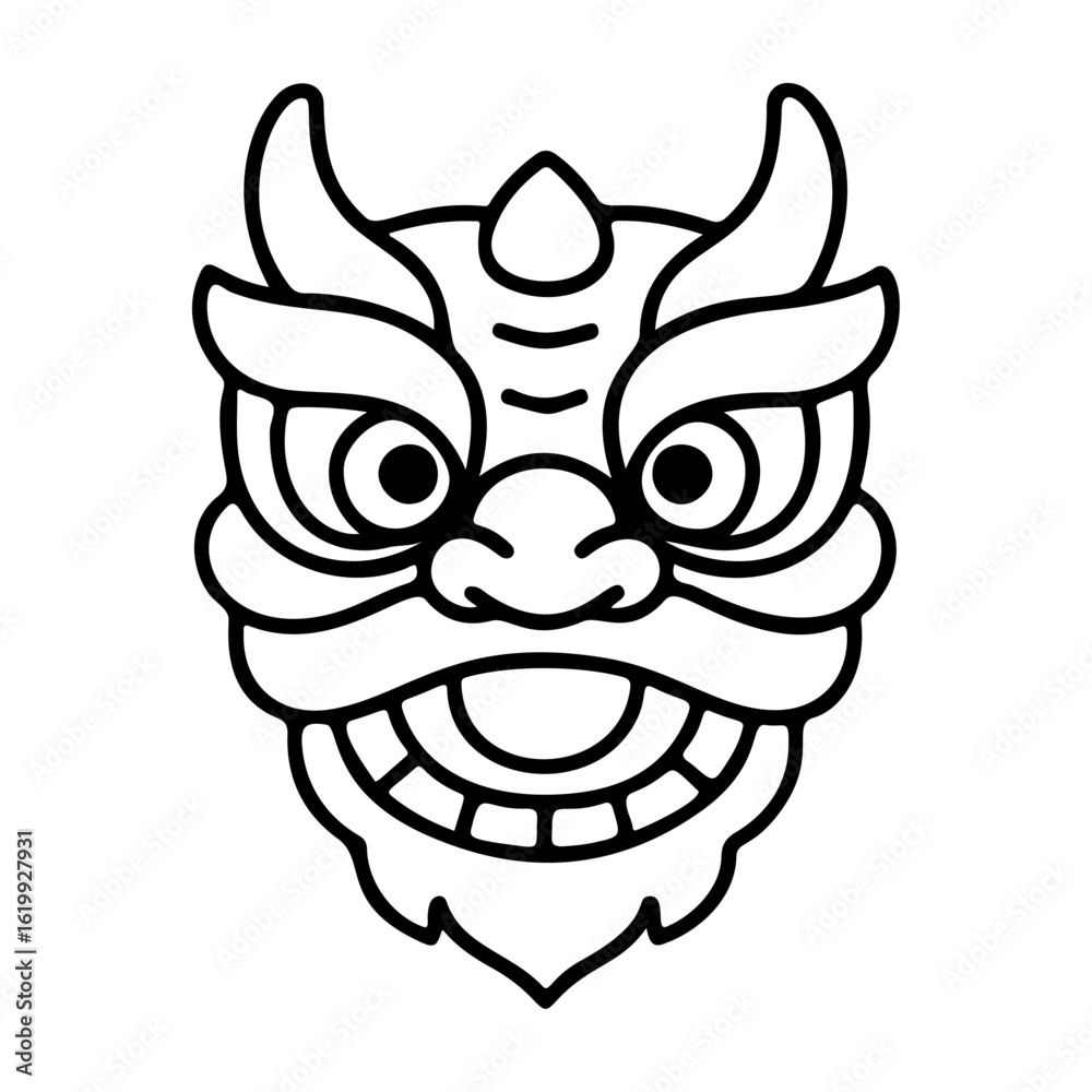 Obraz premium Chinese dragon outline icon line art, black and white doodle style. Ideal for logo, tattoo, app, coloring book, web design, infographics, banner, poster, and more. Vector illustration