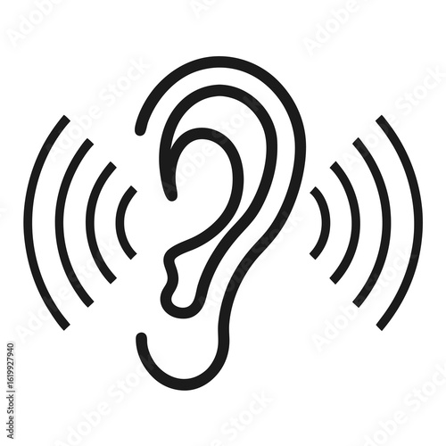 Human Ear Icon with Sound Waves for Hearing Healthcare Audiology