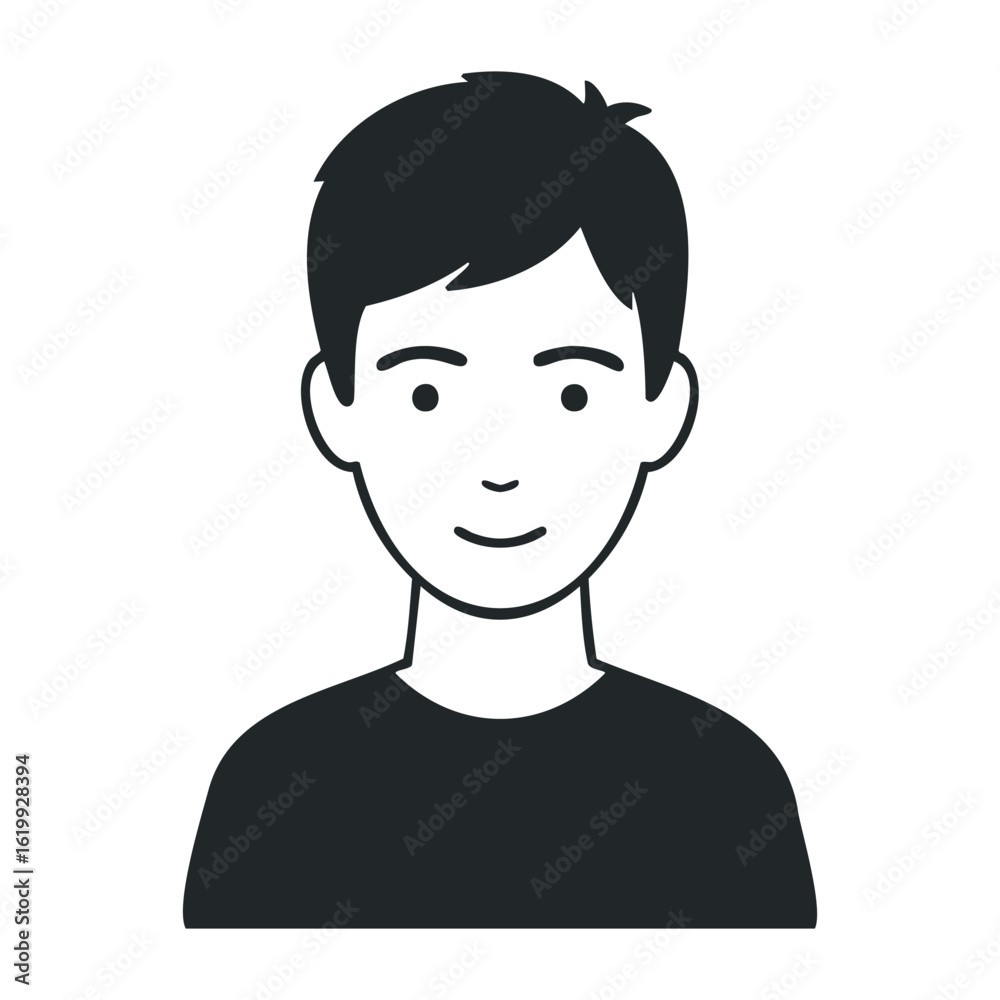 Smiling young asian male avatar with short black hair and minimalistic design. Vector illustration Smiling young asian male avatar with short black hair and minimalistic design. Vector illustration