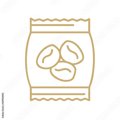 Icon of chips bag with beans in minimalistic line art style  