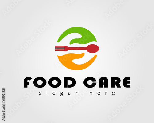 Food care logo with a simple design using the concept of two hands holding a spoon and fork to form a circle