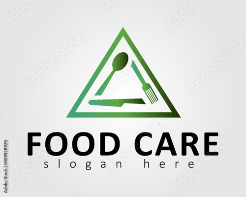 Food care logo illustration design with triangle concept and cutlery designed for company business
