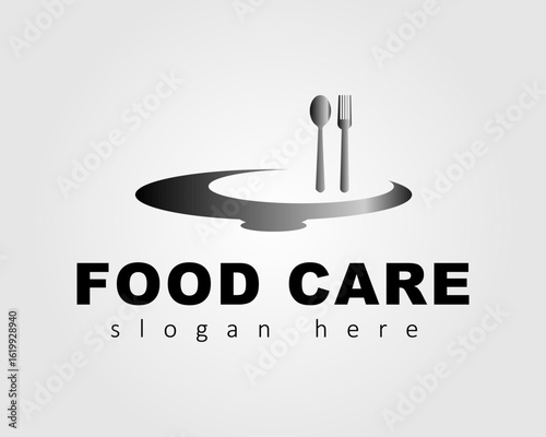 The food care logo is designed with an illustration of a plate and cutlery symbol colored in a gradient pattern.
