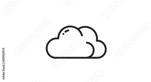 Simple black and white outline illustration of a fluffy, stylized cloud, isolated on white background.