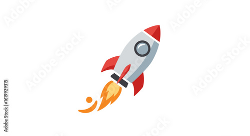 Simple cartoon rocket illustration in flight, showcasing propulsion and launch.