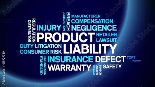 Product Liability animated word cloud-text design animation tag kinetic typography seamless loop.