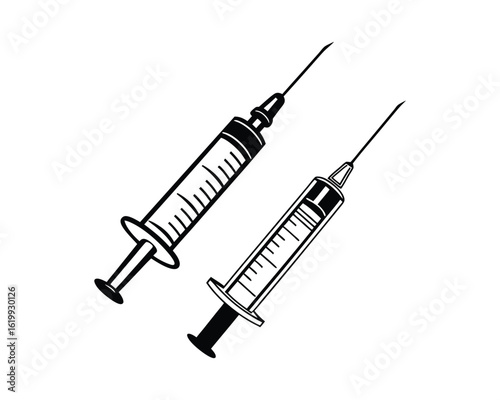 medical syringe icon vector silhouette, Vaccine or injection icon, Syringe injection