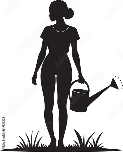Woman carrying watering can silhouette