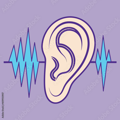 Human Ear with Sound Waves Illustration for Audiology Hearing Healthcare