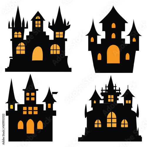 Spooky Haunted Castles With Orange Windows halloween