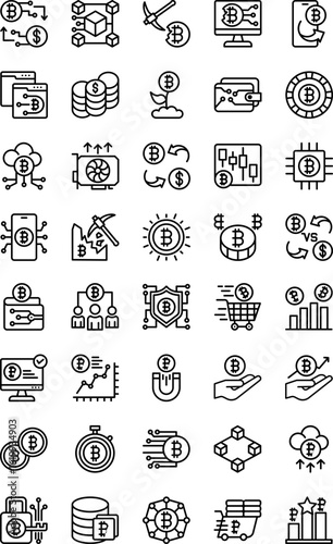 Cryptocurrency Icon Set - Line Style Outline Vector