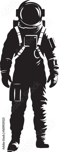 Standing astronaut in full space suit silhouette