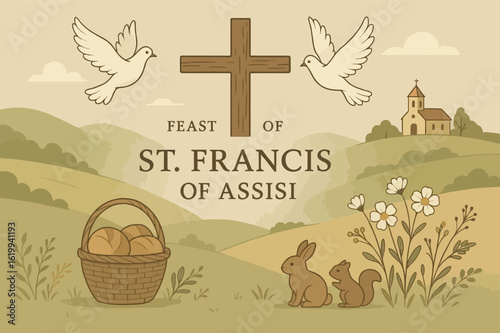 Catholic feast, peaceful landscape, Christian holiday, golden tones