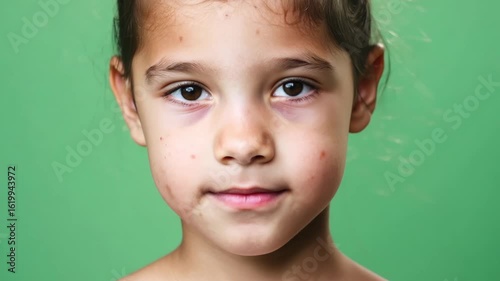 Horizontal video smiling girl on green background kindergarten school
