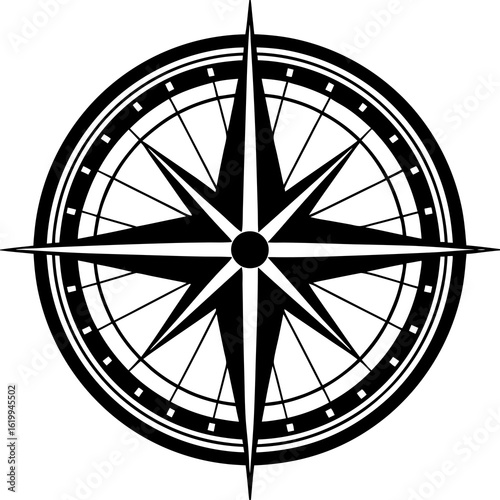 Black and White Compass Rose Graphic.