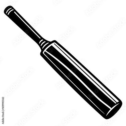 Black and White Cricket Bat Icon.