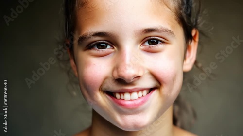 Horizontal video smiling teenage girl on dark background school