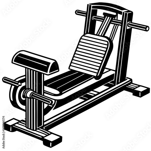 Black and White Illustration of Leg Press Machine.