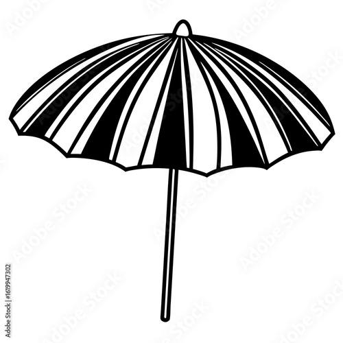 Black and White Striped Beach Umbrella.