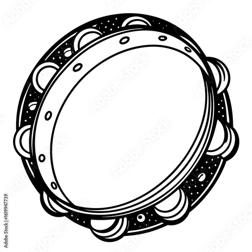 Black and White Tambourine Illustration.