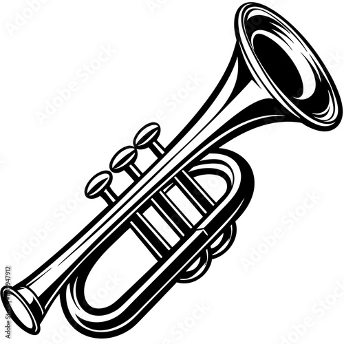 Black and White Trumpet Illustration 3.