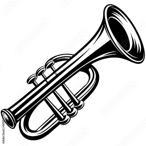 Black and White Trumpet Illustration 2.