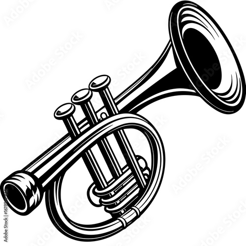 Black and White Trumpet Illustration.