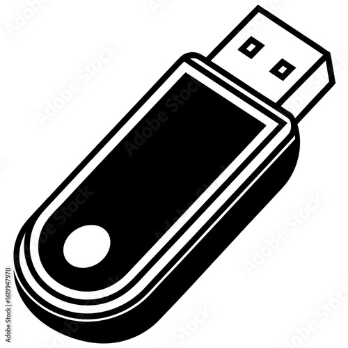 Black and White USB Flash Drive Icon.