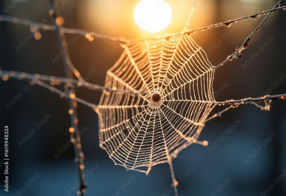 Naklejka premium spider web with dew drops