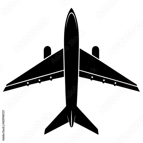 Black Silhouette of a Modern Jet Airplane.