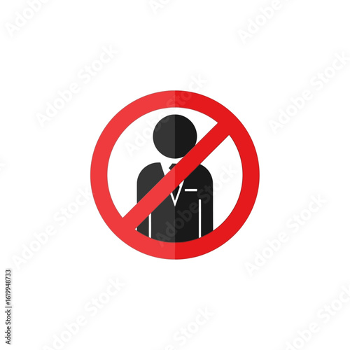 No entry sign with a businessman silhouette. A conceptual icon symbolizing restricted access, unauthorized personnel, or employee prohibition.
