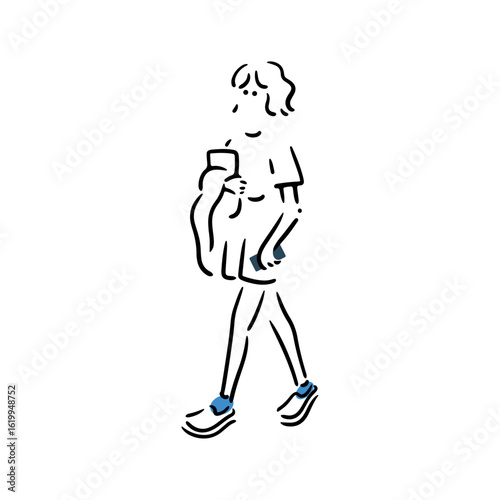 カジュアルな服装で歩く女性のイラスト