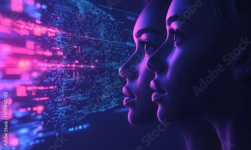 AI cybersecurity threat illustration concept. A group of multiethnic IT specialists analyzing data and artificial intelligence cyber attack risks. The team works together to assess, Generative AI