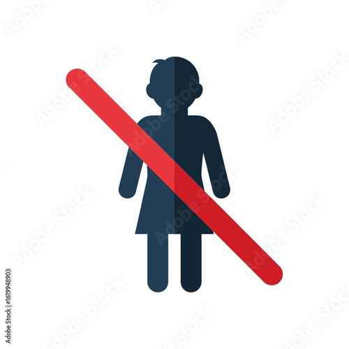 Prohibition sign for women. A simple flat vector icon illustrating a restricted area, symbolizing sexism and gender inequality.