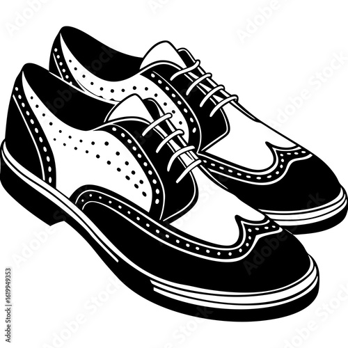 Classic Black and White Wingtip Brogue Shoes.