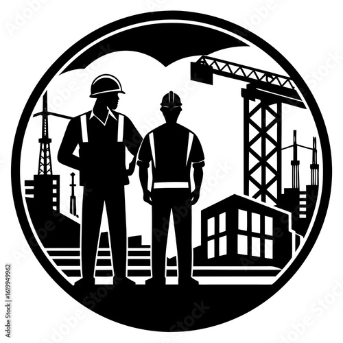 Construction Workers Overseeing Industrial Site.