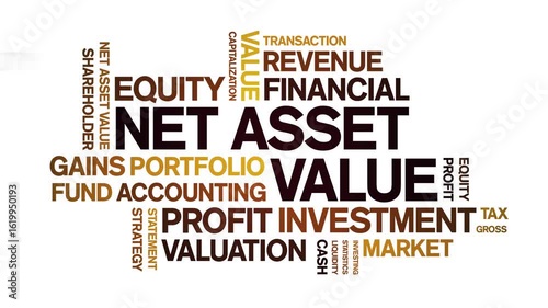 Net Asset Value animated word cloud-text design animation tag kinetic typography seamless loop.