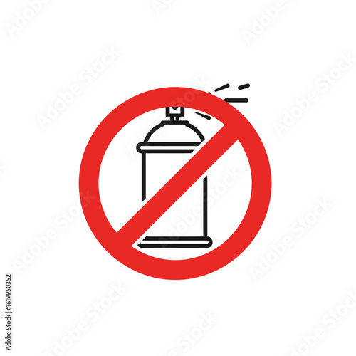 A prohibition sign with a line art icon of a spraying aerosol can, indicating a ban on sprays or aerosols.