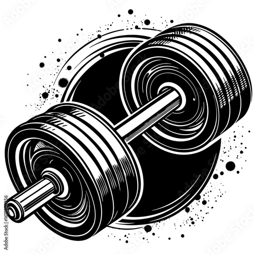 Dynamic Black and White Barbell Illustration.