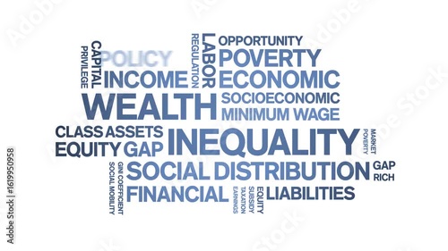 Wealth inequality animated word cloud-text design animation tag kinetic typography seamless loop.
