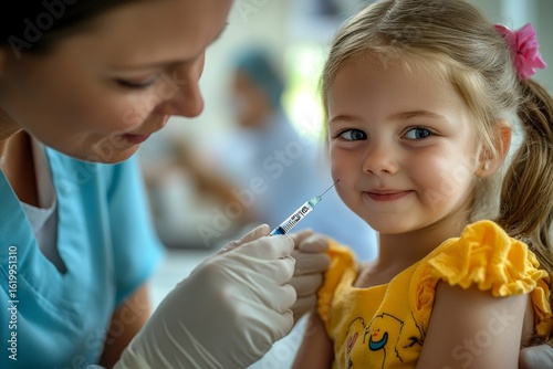 Close-up of a nurse inserting an IV cannula into a little girl's hand, providing intravenous therapy. The image highlights the importance of compassionate healthcare and the care, Generative AI