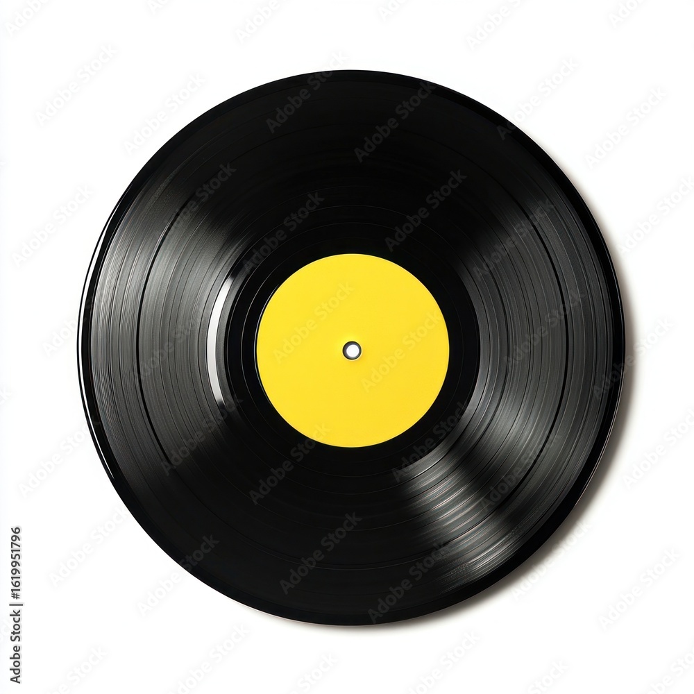 Obraz premium Black vinyl record with yellow center disk.