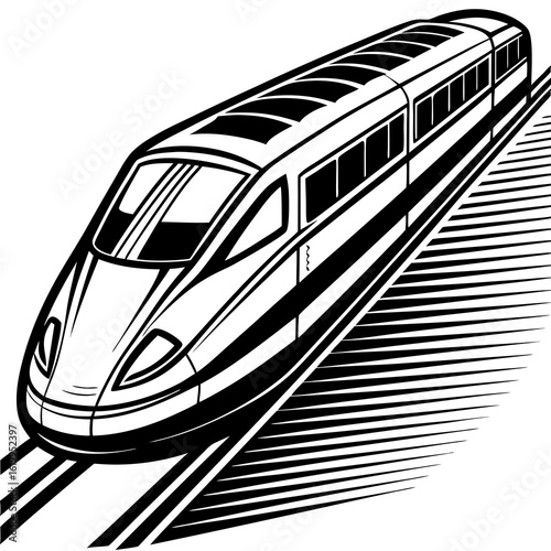 Modern HighSpeed Train on Tracks.