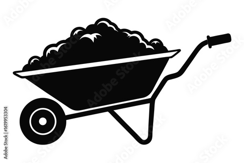Black Silhouette of a Wheelbarrow Filled With Dirt or Soil Illustration Vector