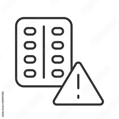 Side effects, icon in line design. Side effects, medication, reaction, symptoms, caution, warning, health on white background vector. Side effects, editable stroke icon