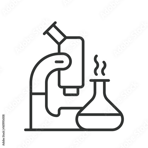 Research, icon in line design. Research, science, data, analysis, experiment, laboratory, magnifying glass on white background vector. Research, editable stroke icon
